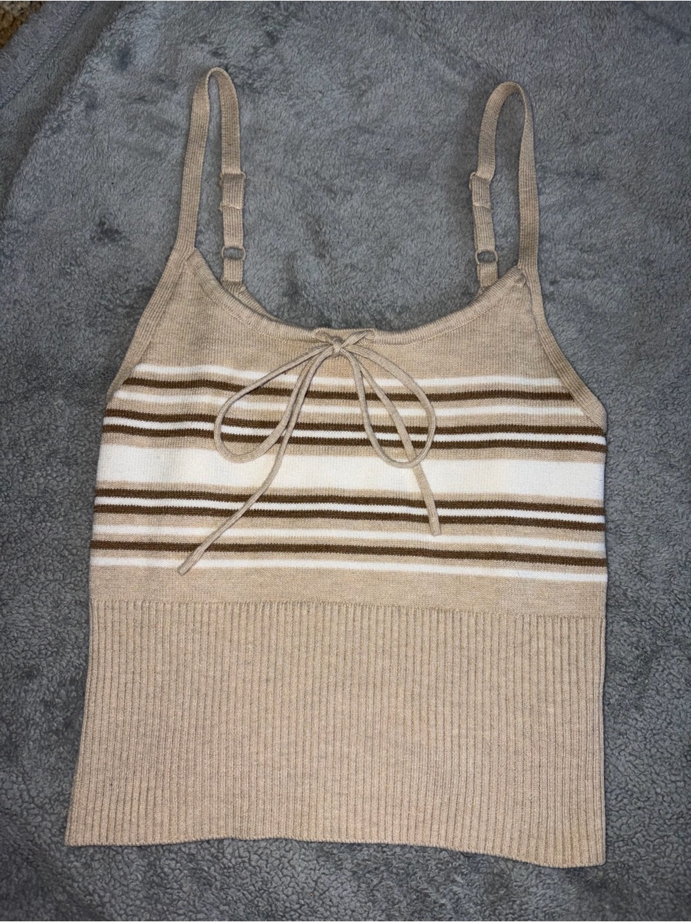 No Boundaries Beige and Brown Striped Knit Tank